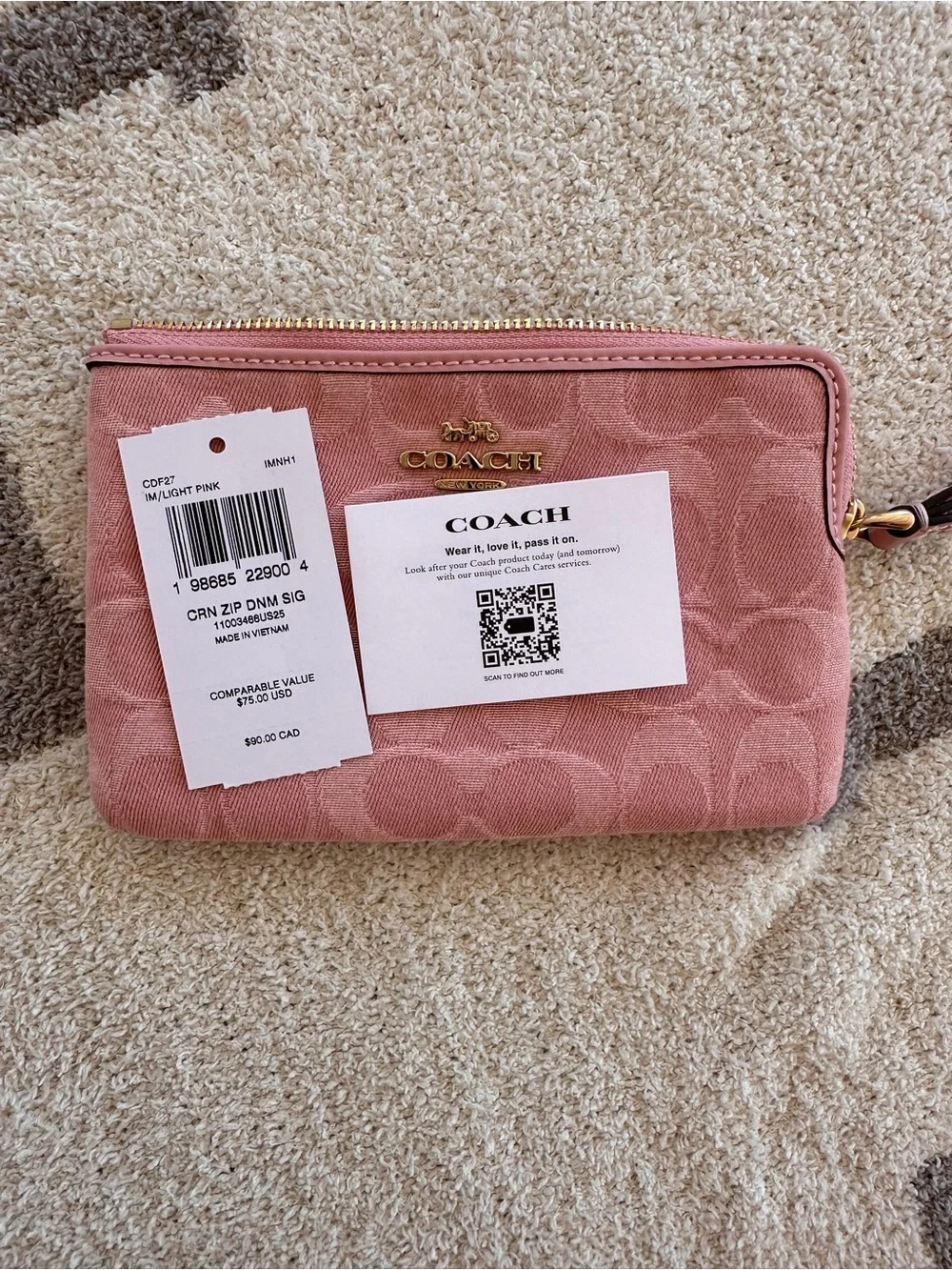 Coach Pink Signature Wristlet pink denim